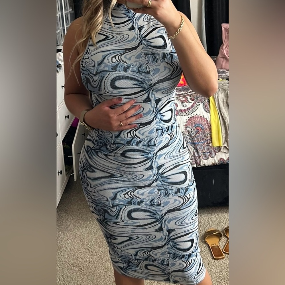 Blue and White Swirl Pattern Dress